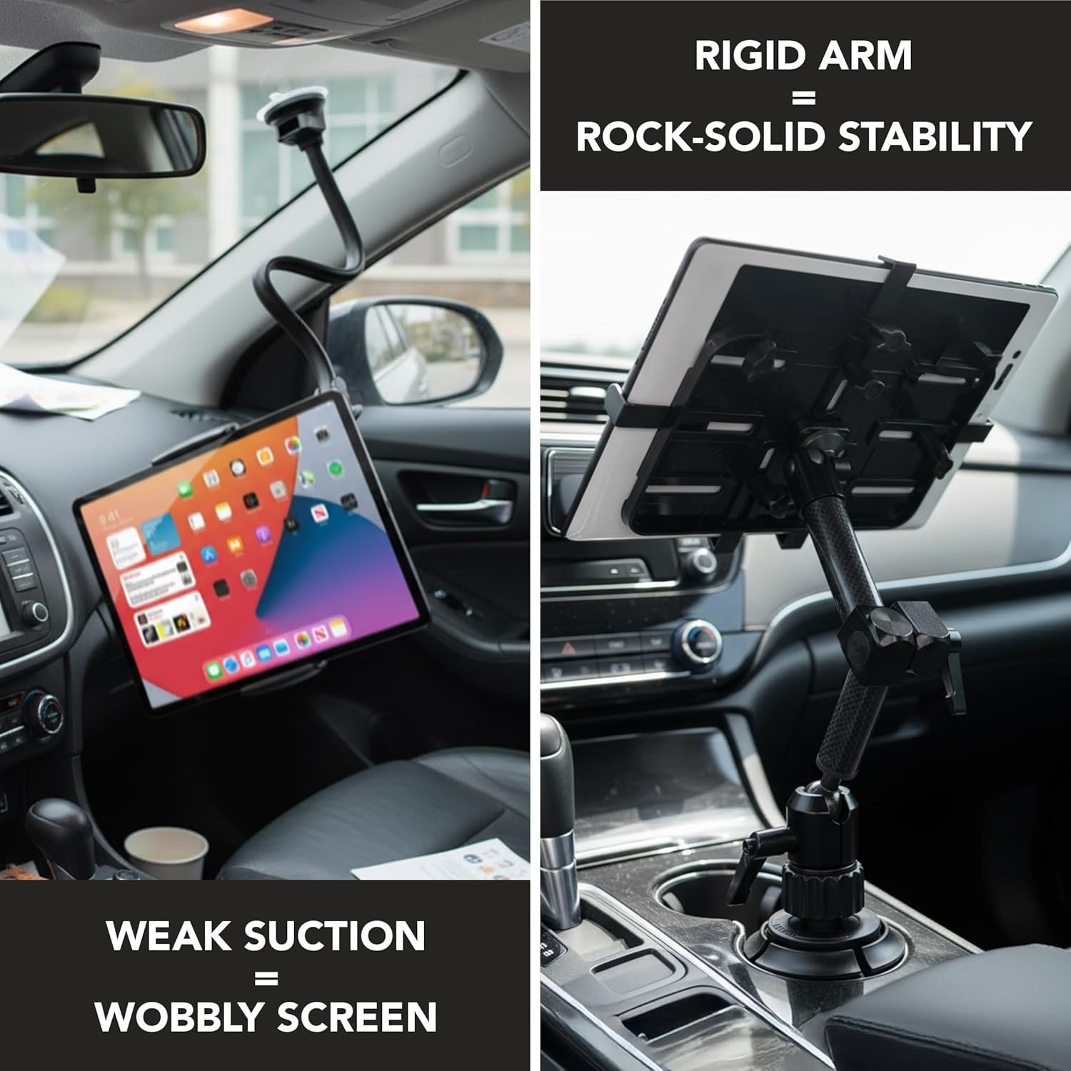 image:imageMountIt Carbon Fiber Cup Holder Tablet Mount Tablet Holder for Car Truck SUV Adjustable 711 Inch iPad amp Tablets 18 Extension Arm 360 Rotation Fits 27535 Cupholders ELD GPS HolderCarbon Fiber