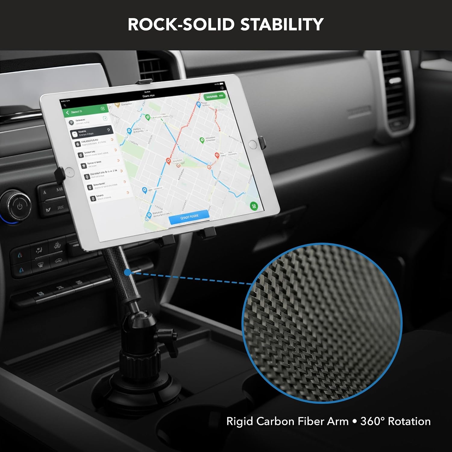 image:imageMountIt Carbon Fiber Cup Holder Tablet Mount Tablet Holder for Car Truck SUV Adjustable 711 Inch iPad amp Tablets 18 Extension Arm 360 Rotation Fits 27535 Cupholders ELD GPS HolderCarbon Fiber