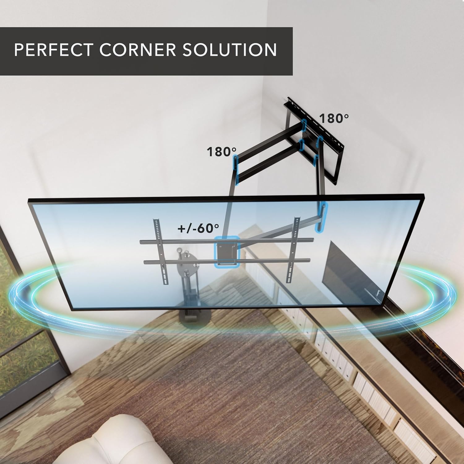 image:imageMountIt Corner Long Arm Full Motion TV Wall Mount Extra Long 425Inch Extension HeavyDuty Dual Arm Bracket for 43100 Inch TVs Swivel Tilt Level Adjustment Max VESA 800x600 132 lbs
