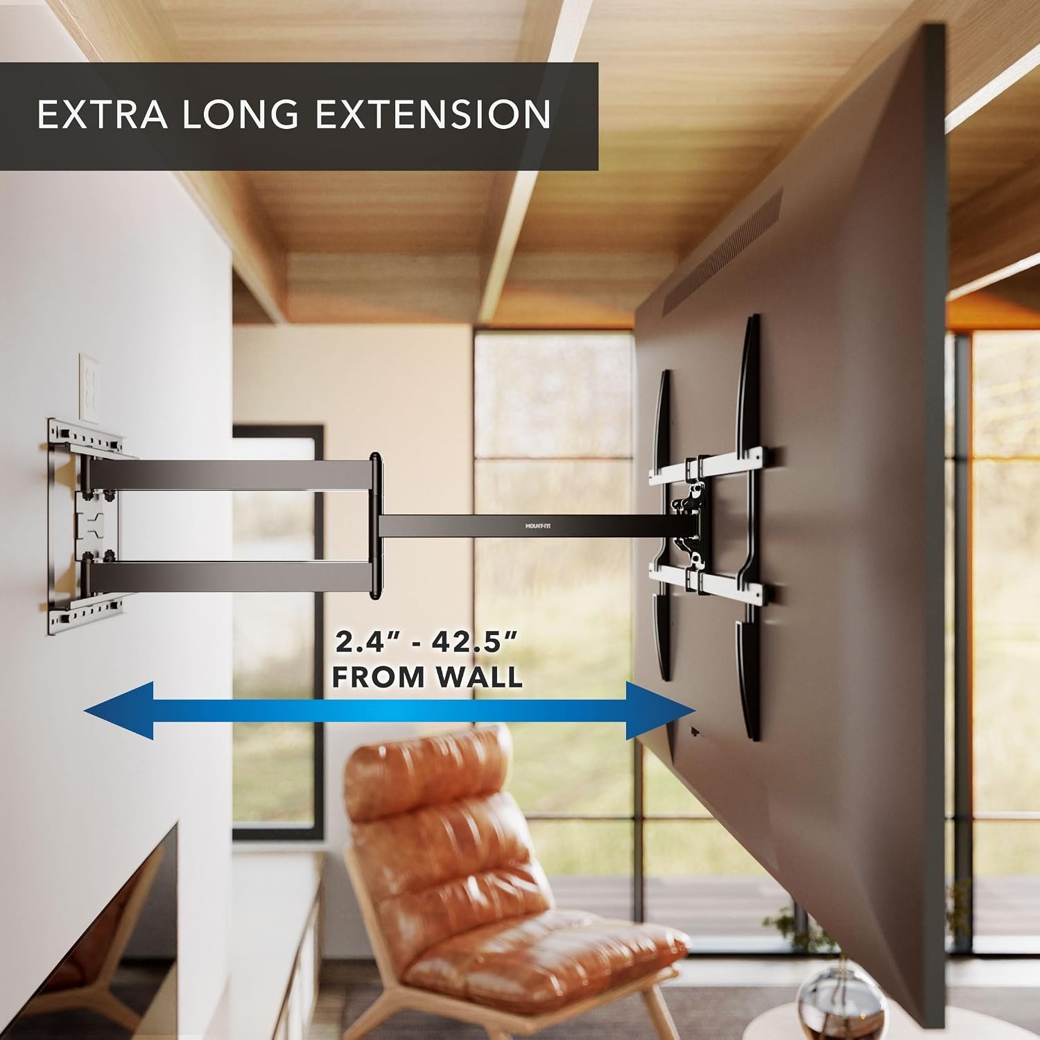 image:imageMountIt Corner Long Arm Full Motion TV Wall Mount Extra Long 425Inch Extension HeavyDuty Dual Arm Bracket for 43100 Inch TVs Swivel Tilt Level Adjustment Max VESA 800x600 132 lbs
