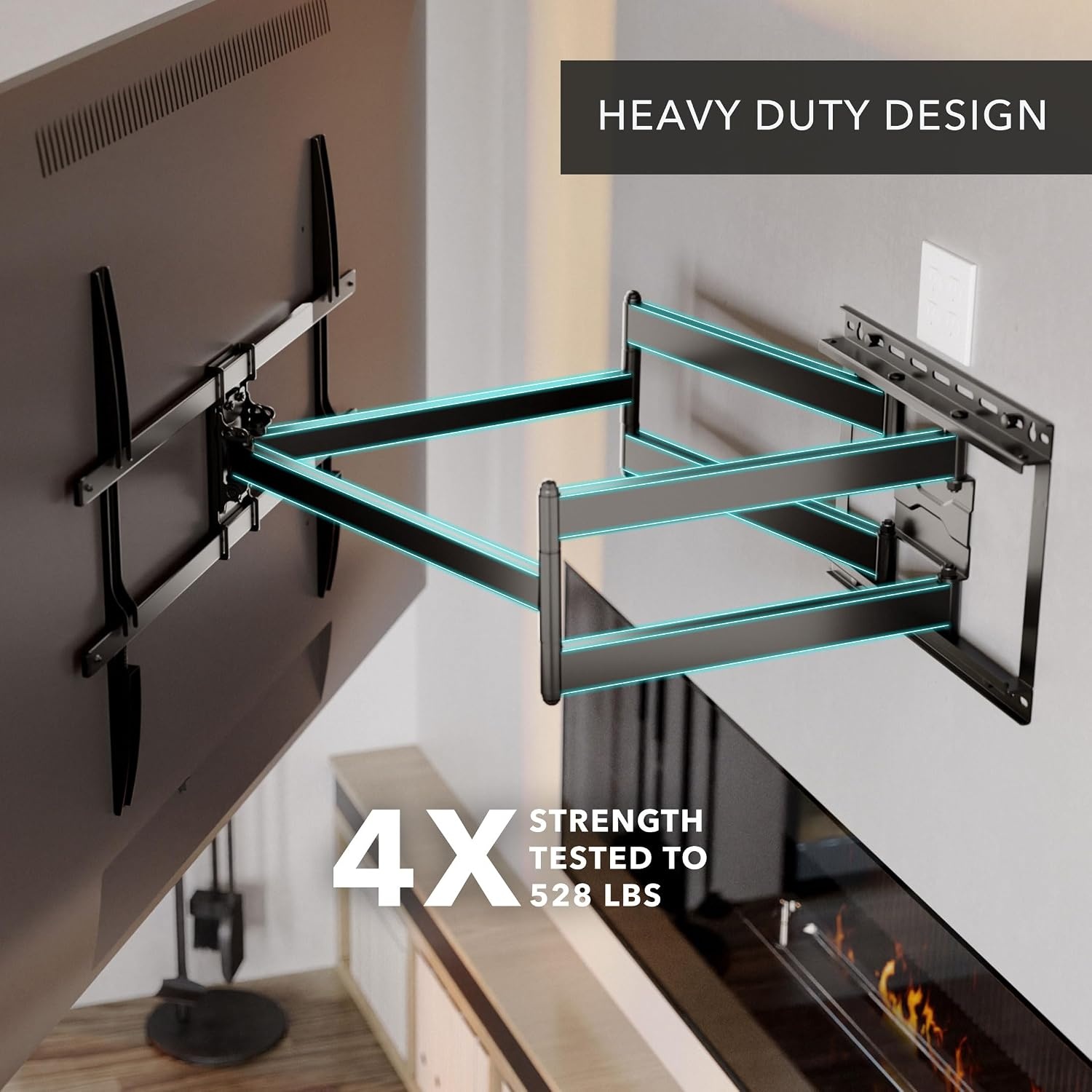 image:imageMountIt Corner Long Arm Full Motion TV Wall Mount Extra Long 425Inch Extension HeavyDuty Dual Arm Bracket for 43100 Inch TVs Swivel Tilt Level Adjustment Max VESA 800x600 132 lbs