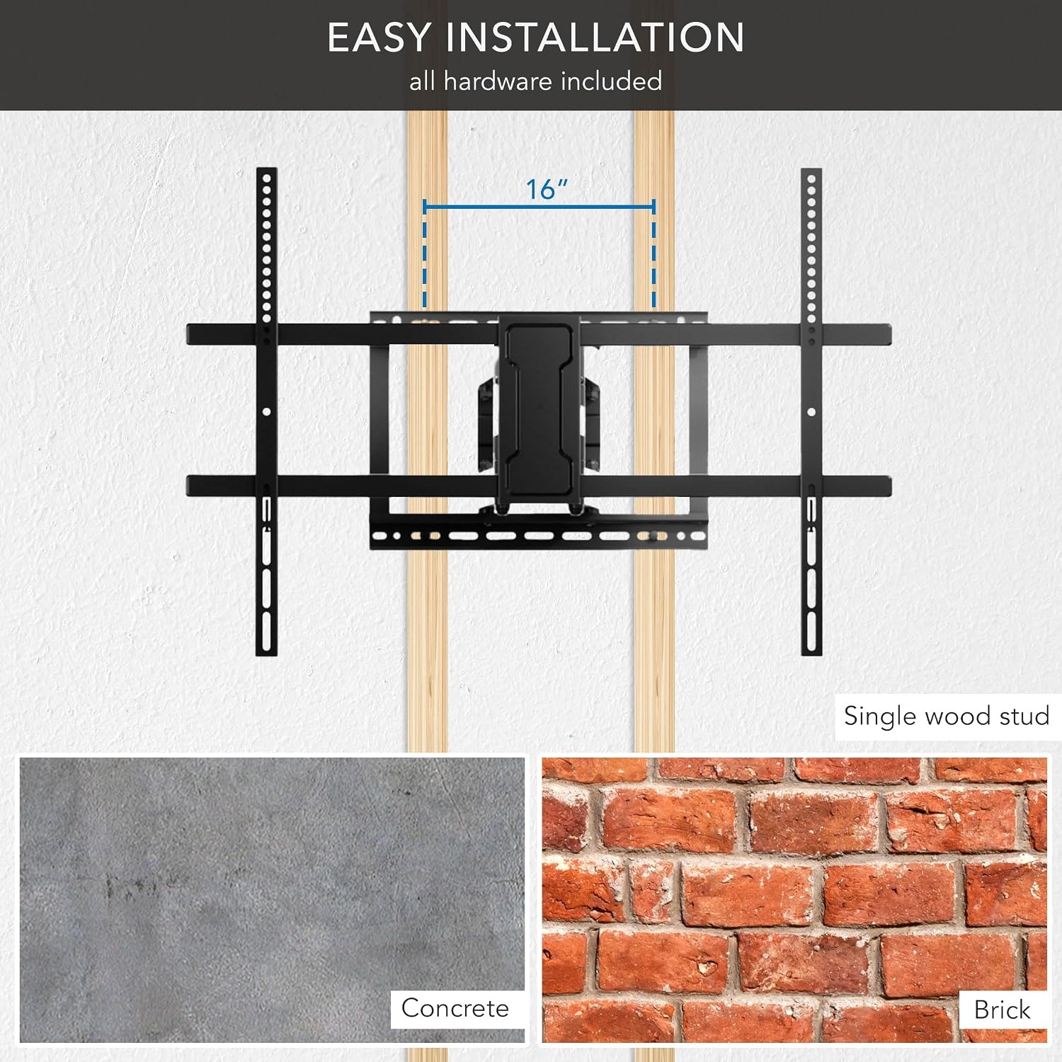 image:imageMountIt Corner Long Arm Full Motion TV Wall Mount Extra Long 425Inch Extension HeavyDuty Dual Arm Bracket for 43100 Inch TVs Swivel Tilt Level Adjustment Max VESA 800x600 132 lbs