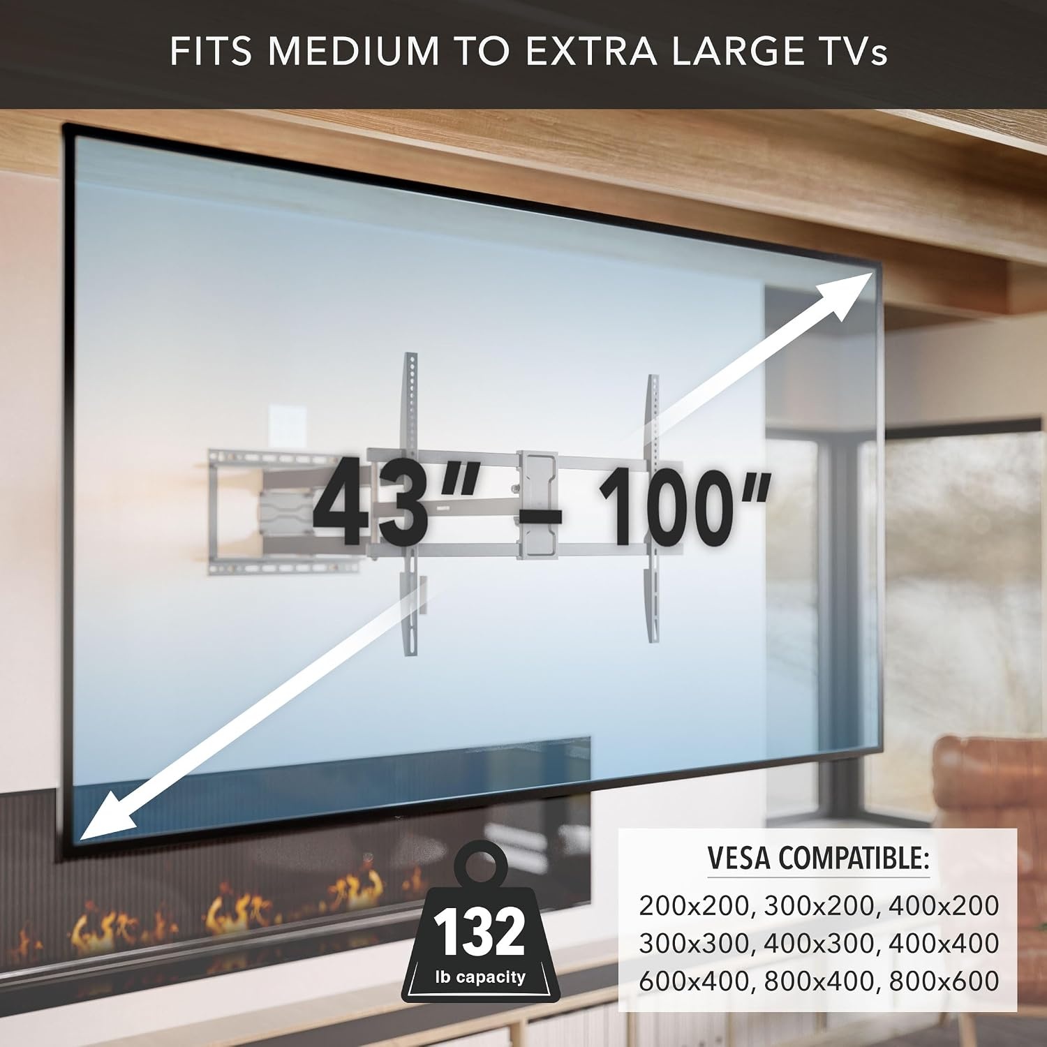 image:imageMountIt Corner Long Arm Full Motion TV Wall Mount Extra Long 425Inch Extension HeavyDuty Dual Arm Bracket for 43100 Inch TVs Swivel Tilt Level Adjustment Max VESA 800x600 132 lbs