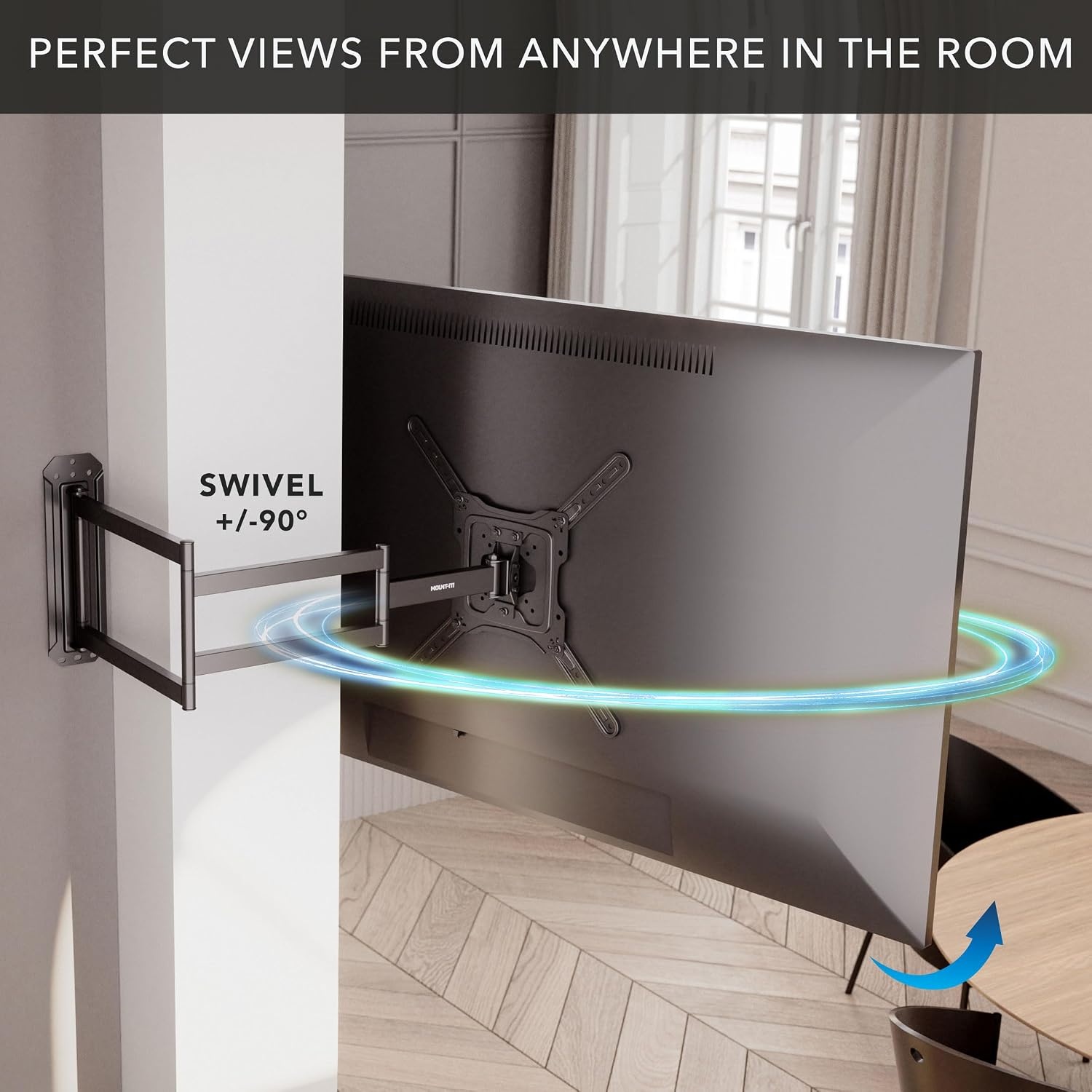 image:imageMountIt Corner Long Arm TV Wall Mount Full Motion 372 Extension Single Stud Brick Concrete Compatible 2365 Inch Flat Screen TVs Max VESA 400x400 77 lbs Black