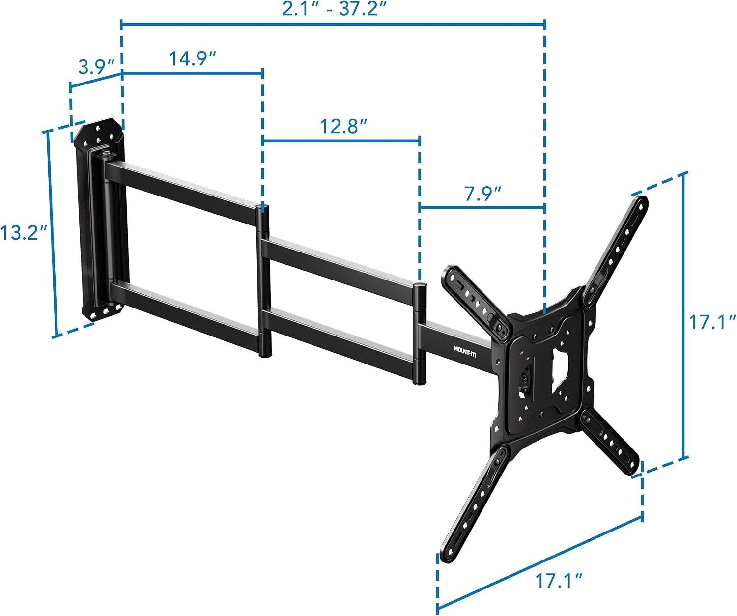 image:imageMountIt Corner Long Arm TV Wall Mount Full Motion 372 Extension Single Stud Brick Concrete Compatible 2365 Inch Flat Screen TVs Max VESA 400x400 77 lbs Black