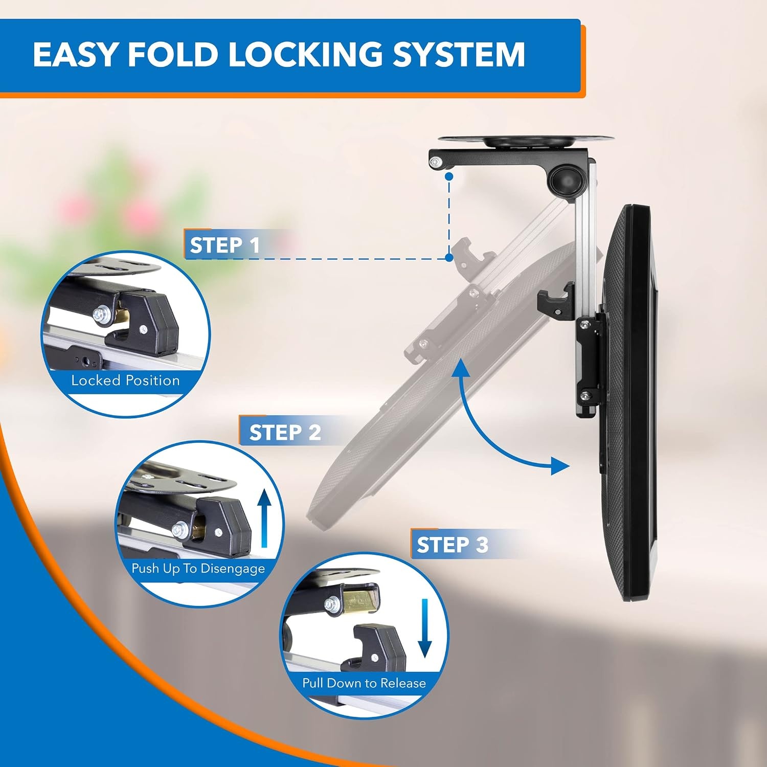 image:imageMountIt Flip Down TV amp Monitor Mount Under Cabinet amp Ceiling Bracket for Kitchens RVs amp Small Spaces Fits 1337 Inch Screens VESA 75x75 100x100 200x200 Tilt amp Swivel 44 lbs Capacity1737 Inch Screens