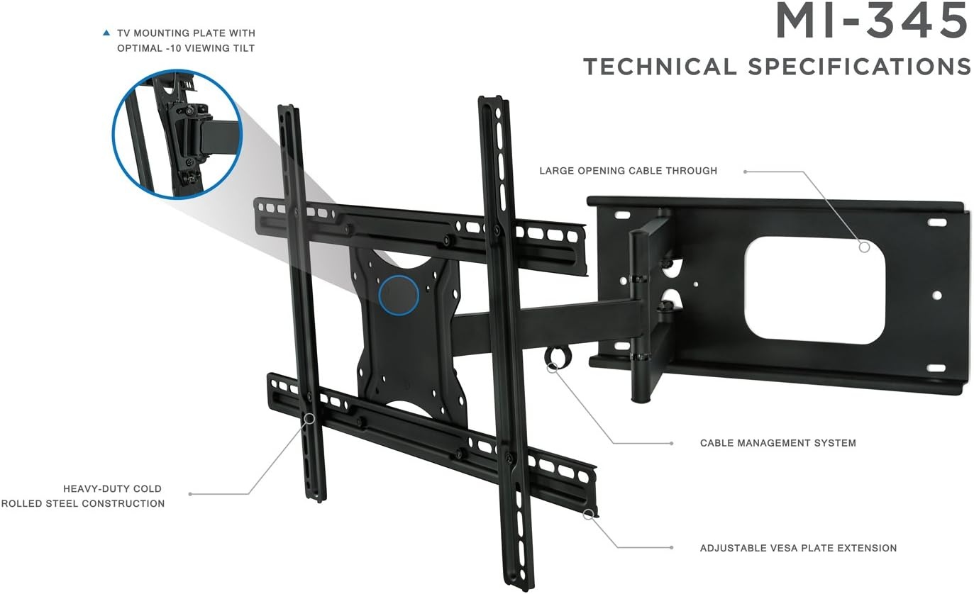 image:imageMountIt Full Motion Articulating TV Wall Mount Bracket for 3270 Plasma LED LCD Flat Screens up to 100 Pounds and 600x400 VESA Tilt Swivel Extend Compress