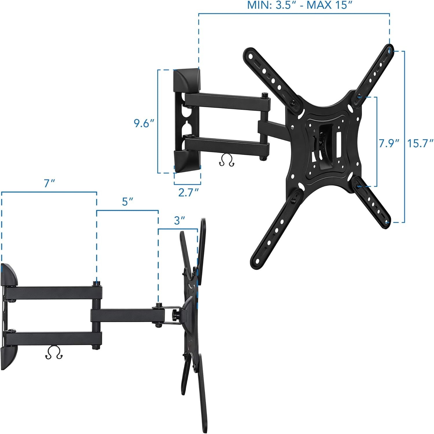 image:imageMountIt Full Motion Articulating TV Wall Mount for 2355 Inch LED LCD OLED Flat Screen TVs Tilt amp Swivel Arm Extends 156 VESA 75x75 to 400x400 66 lb Capacity Single Stud Installation