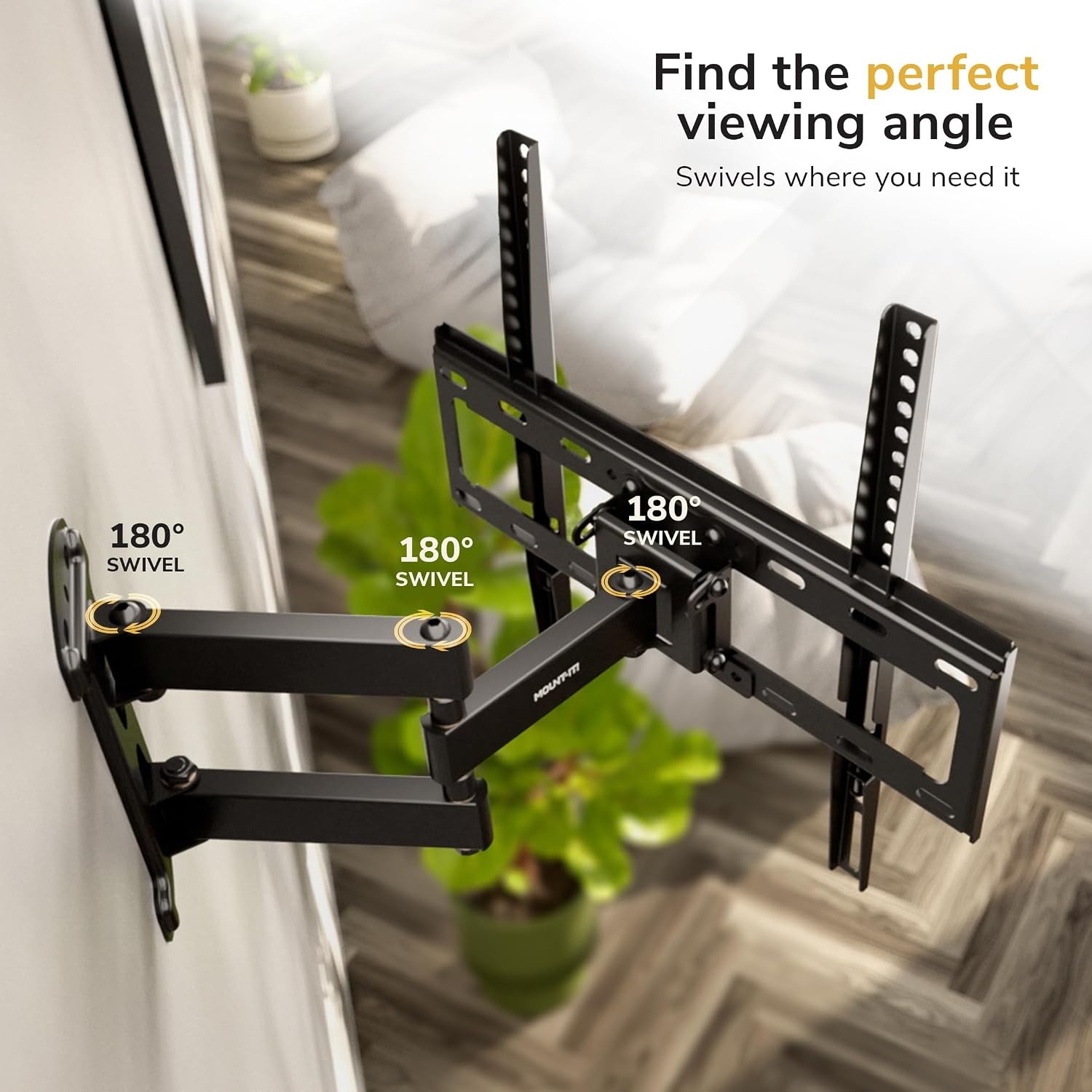 image:imageMountIt Full Motion Corner TV Wall Mount Single Stud Install Swivel Tilt amp 15 Extension Single Arm for 3250 TVs HeavyDuty Steel Fits VESA 100x100400x400 66 lbs Capacity