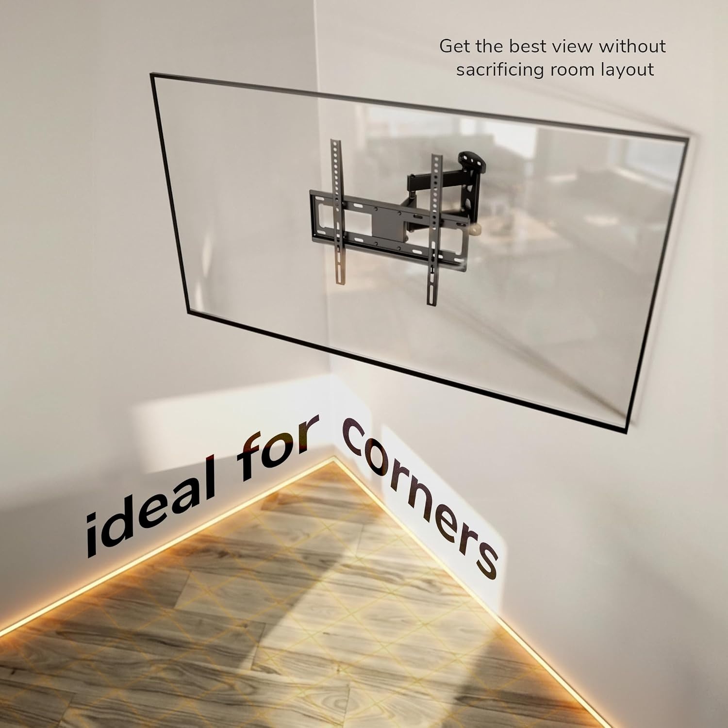 image:imageMountIt Full Motion Corner TV Wall Mount Single Stud Install Swivel Tilt amp 15 Extension Single Arm for 3250 TVs HeavyDuty Steel Fits VESA 100x100400x400 66 lbs Capacity