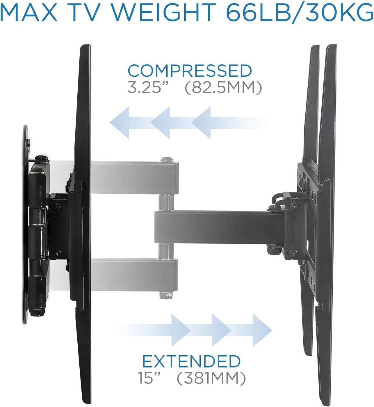 image:imageMountIt Full Motion Corner TV Wall Mount for 1955 Inch TVs Articulating SingleStud TV Mount Tilt Swivel Extend Retract VESA 75x75 to 400x400 66 lb Capacity