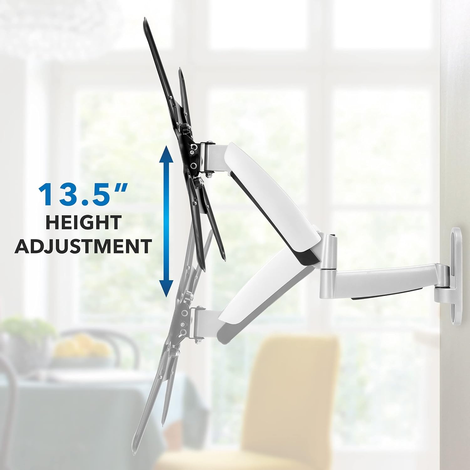 image:imageMountIt Full Motion Gas Spring TV Wall Mount for 2555 Inch LED LCD OLED Flat Screen TVs Height Adjustable 135 Articulating Arm VESA 100x100 to 400x400 44 lb Capacity Single Stud Silver
