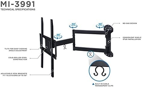 image:imageMountIt Full Motion TV Wall Mount 24 Inch Long Extension Arm Fits 32 to 55 Inch Flat or Curved TVs VESA 75x75 to 400x400mm Swivel Tilt Rotate HeavyDuty Steel 77 lbs Capacity
