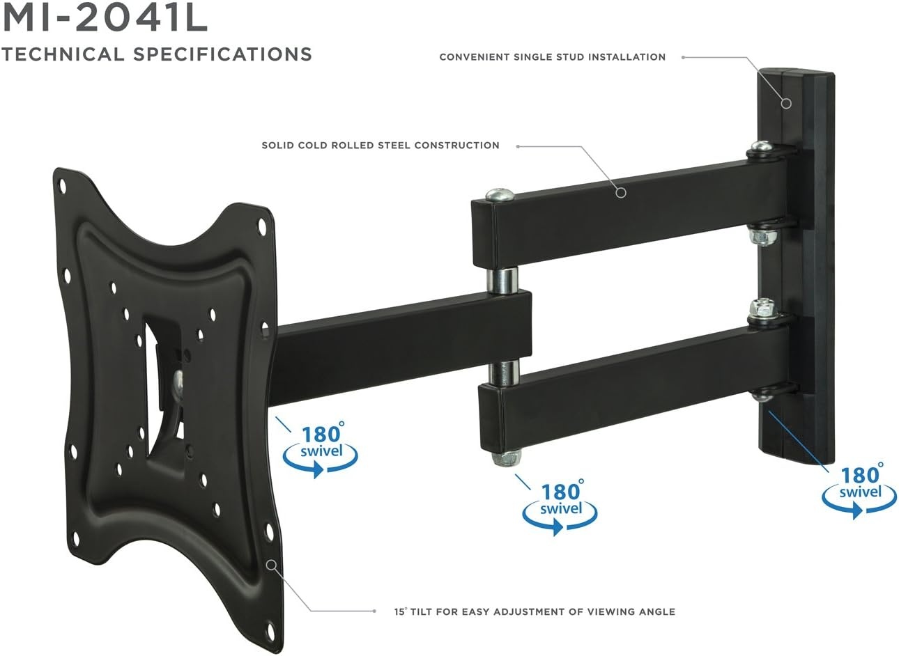 image:imageMountIt Full Motion TV Wall Mount Articulating Computer Screen Bracket for 2342 inch Screens Fits Up to VESA 200x200mm 66lbs Capacity