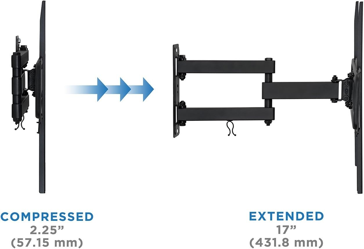 image:imageMountIt Full Motion TV Wall Mount Single Stud Installation Swivel Tilt amp 17 Extension Single Arm Bracket for 3770 Inch TVs HeavyDuty Steel Fits VESA 100x100600x400 77 lbs Capacity