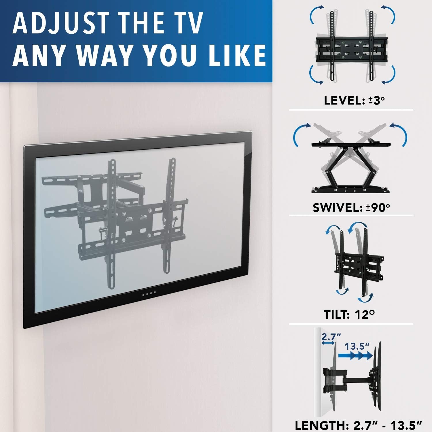 image:imageMountIt Full Motion TV Wall Mount Stable Dual Arm Articulating Bracket for 3255 Inch TVs Swivel Tilt amp Extend Universal VESA Wall Mount for Flat Screen LED LCD OLED 115 lbs Capacity