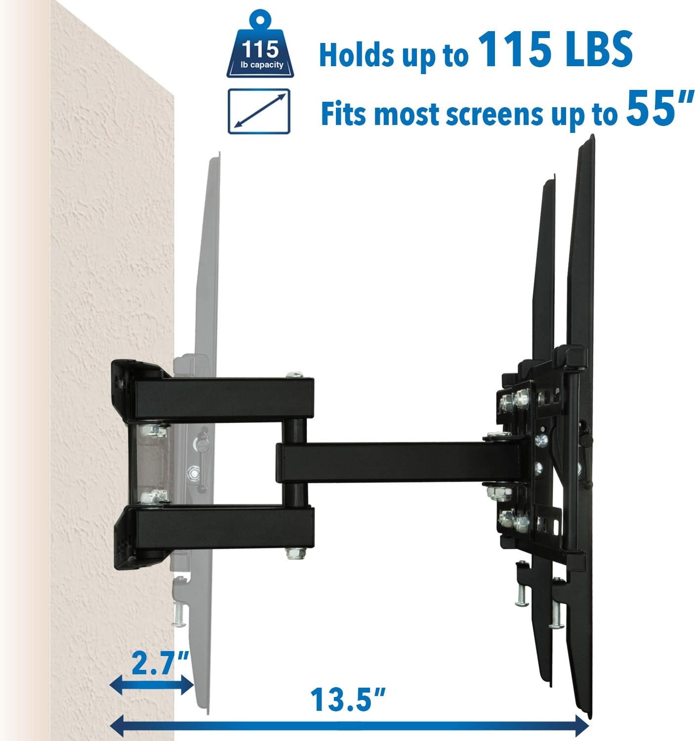 image:imageMountIt Full Motion TV Wall Mount Stable Dual Arm Articulating Bracket for 3255 Inch TVs Swivel Tilt amp Extend Universal VESA Wall Mount for Flat Screen LED LCD OLED 115 lbs Capacity