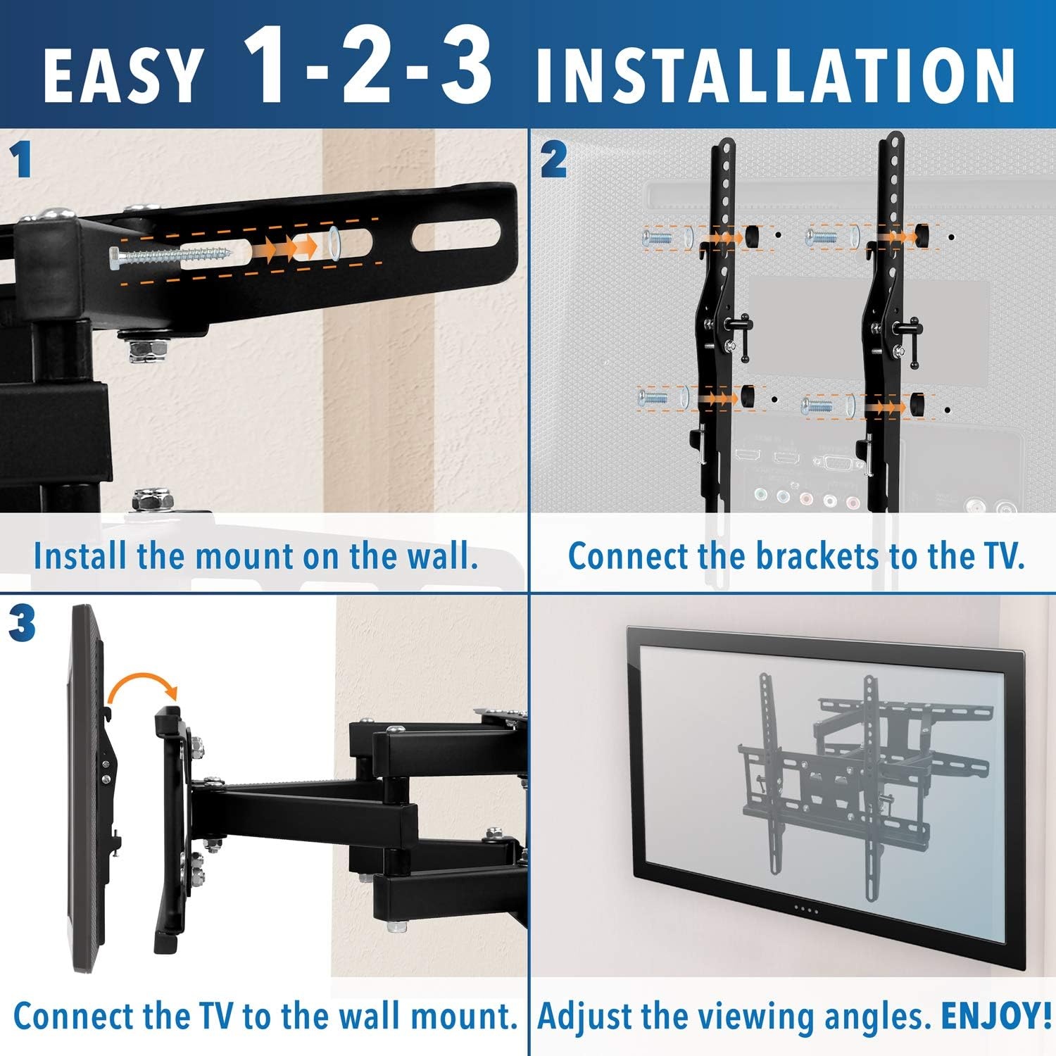 image:imageMountIt Full Motion TV Wall Mount Stable Dual Arm Articulating Bracket for 3255 Inch TVs Swivel Tilt amp Extend Universal VESA Wall Mount for Flat Screen LED LCD OLED 115 lbs Capacity