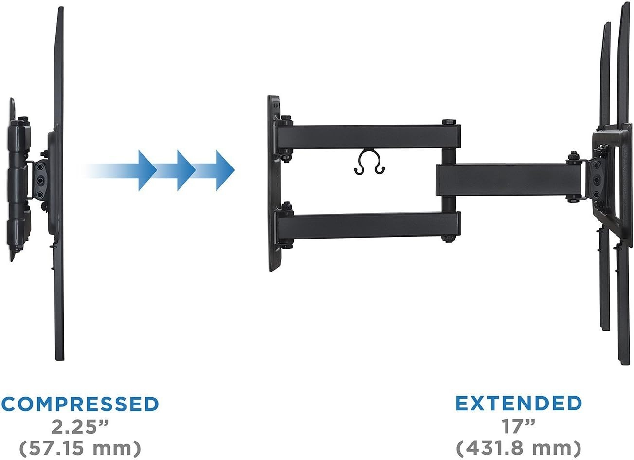 image:imageMountIt Full Motion TV Wall Mount Swivel Tilting Articulating Flat Screen TV Bracket for 2655 Inch Arm Extension up to 17Inch 77lb Capacity Black