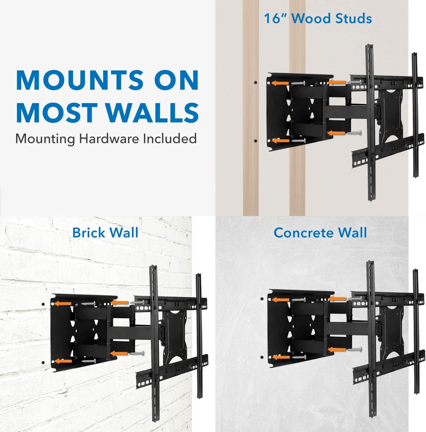image:imageMountIt Full Motion TV Wall Mount for Large TVs 3782 Inch HeavyDuty Dual Arm Articulating TV Mount 132 lb Capacity Low Profile Extending Wall Mount VESA 100x100600x400