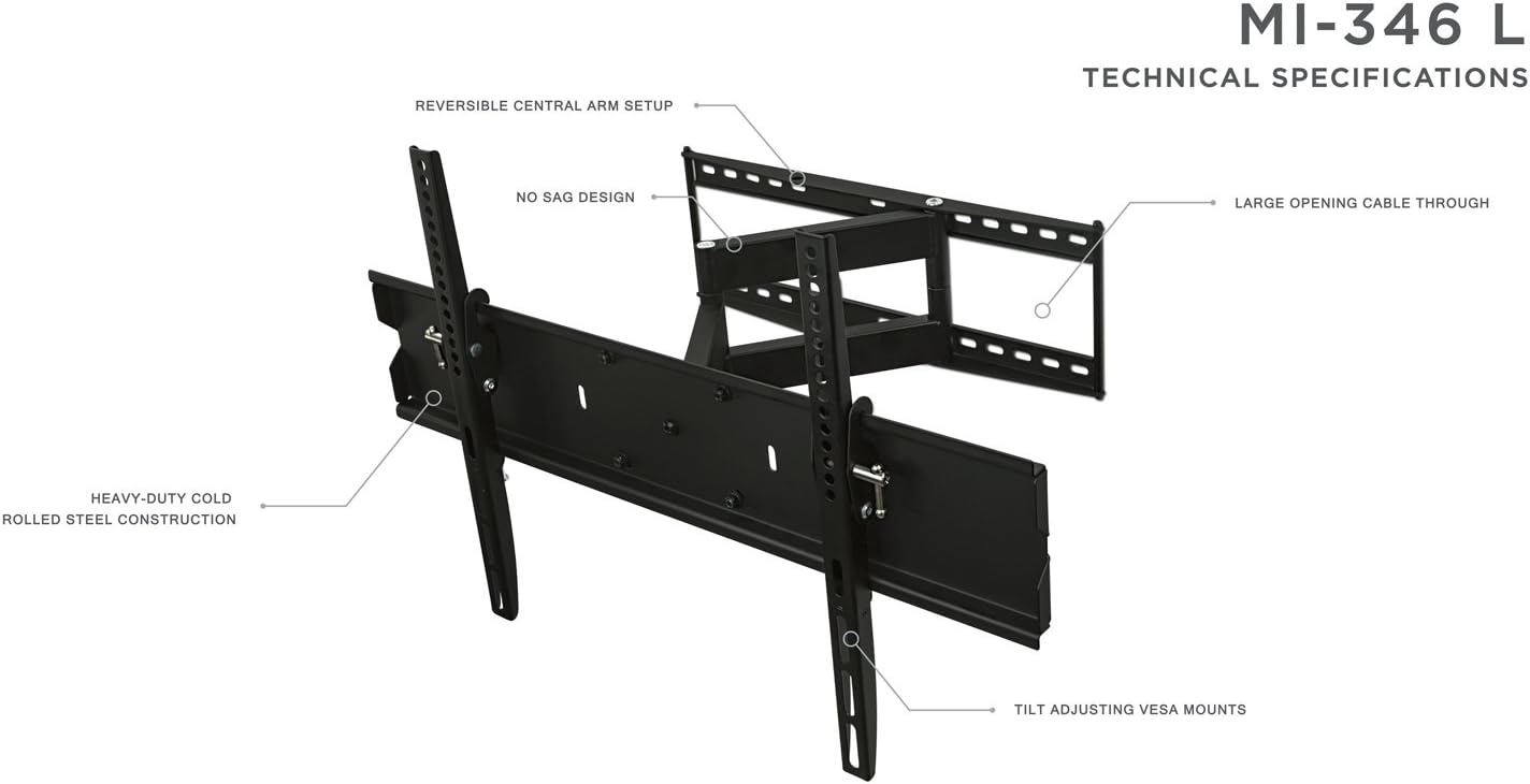 image:imageMountIt Full Motion TV Wall Mount with 173 Extending Swivel Arm VESA Compatible 400x400 and 600x400 Fits 32 35 40 45 50 55 60 65 Inch 110 Lbs Capacity