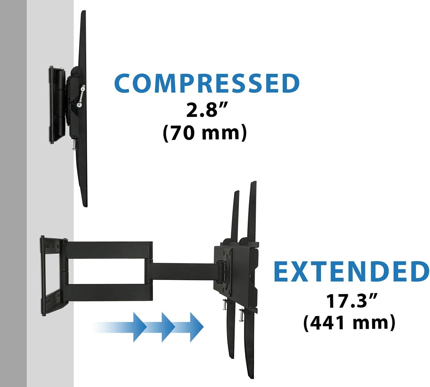 image:imageMountIt Full Motion TV Wall Mount with 173 Extending Swivel Arm VESA Compatible 400x400 and 600x400 Fits 32 35 40 45 50 55 60 65 Inch 110 Lbs Capacity