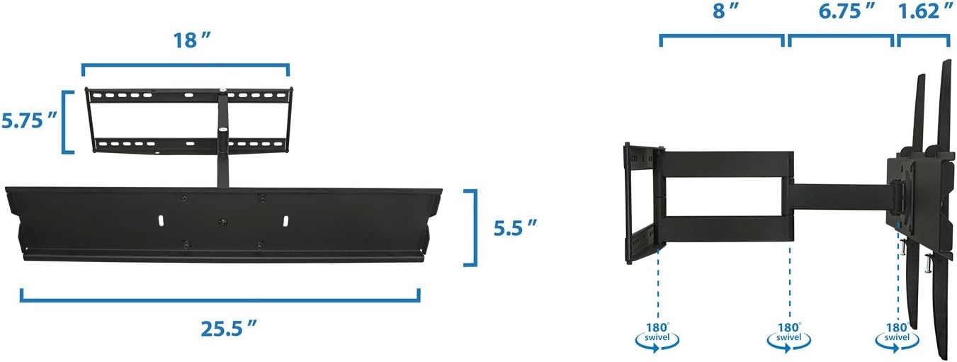 image:imageMountIt Full Motion TV Wall Mount with 173 Extending Swivel Arm VESA Compatible 400x400 and 600x400 Fits 32 35 40 45 50 55 60 65 Inch 110 Lbs Capacity