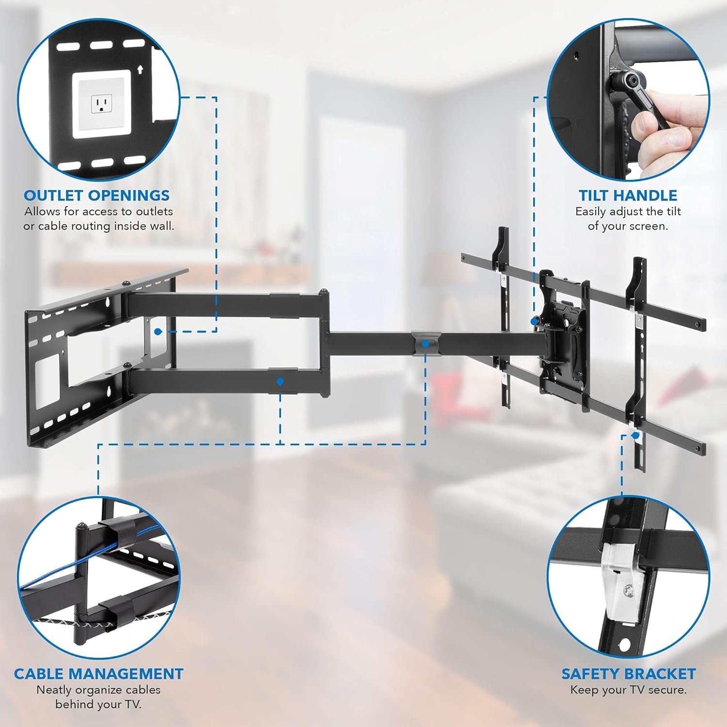 image:imageMountIt Full Motion TV Wall Mount with Extra Long 40 Extension Fits 4080 Screens up to 110 lbs VESA 100x100 to 800x400 Corner amp Fireplace Compatible Dual Arm Articulating Wall Mount