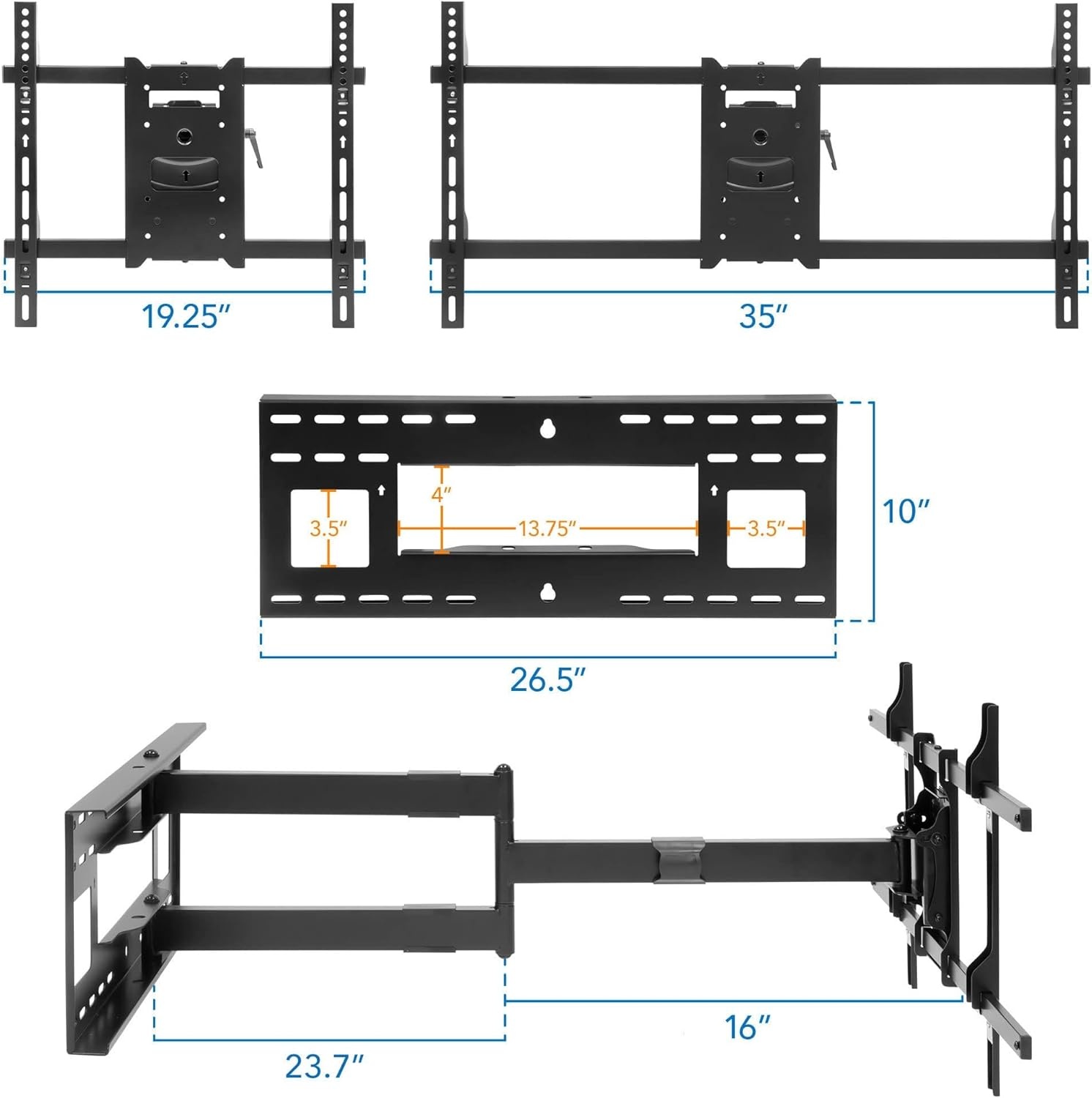 image:imageMountIt Full Motion TV Wall Mount with Extra Long 40 Extension Fits 4080 Screens up to 110 lbs VESA 100x100 to 800x400 Corner amp Fireplace Compatible Dual Arm Articulating Wall Mount
