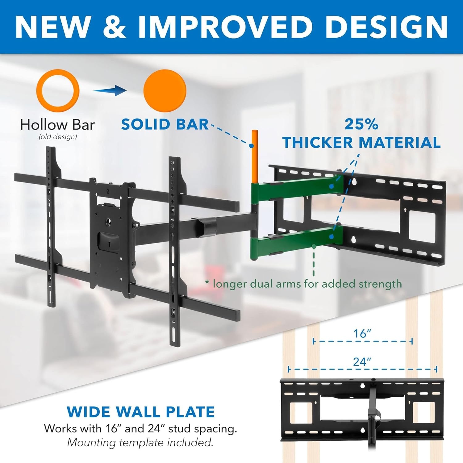 image:imageMountIt Full Motion TV Wall Mount with Extra Long 40 Extension Fits 4080 Screens up to 110 lbs VESA 100x100 to 800x400 Corner amp Fireplace Compatible Dual Arm Articulating Wall Mount