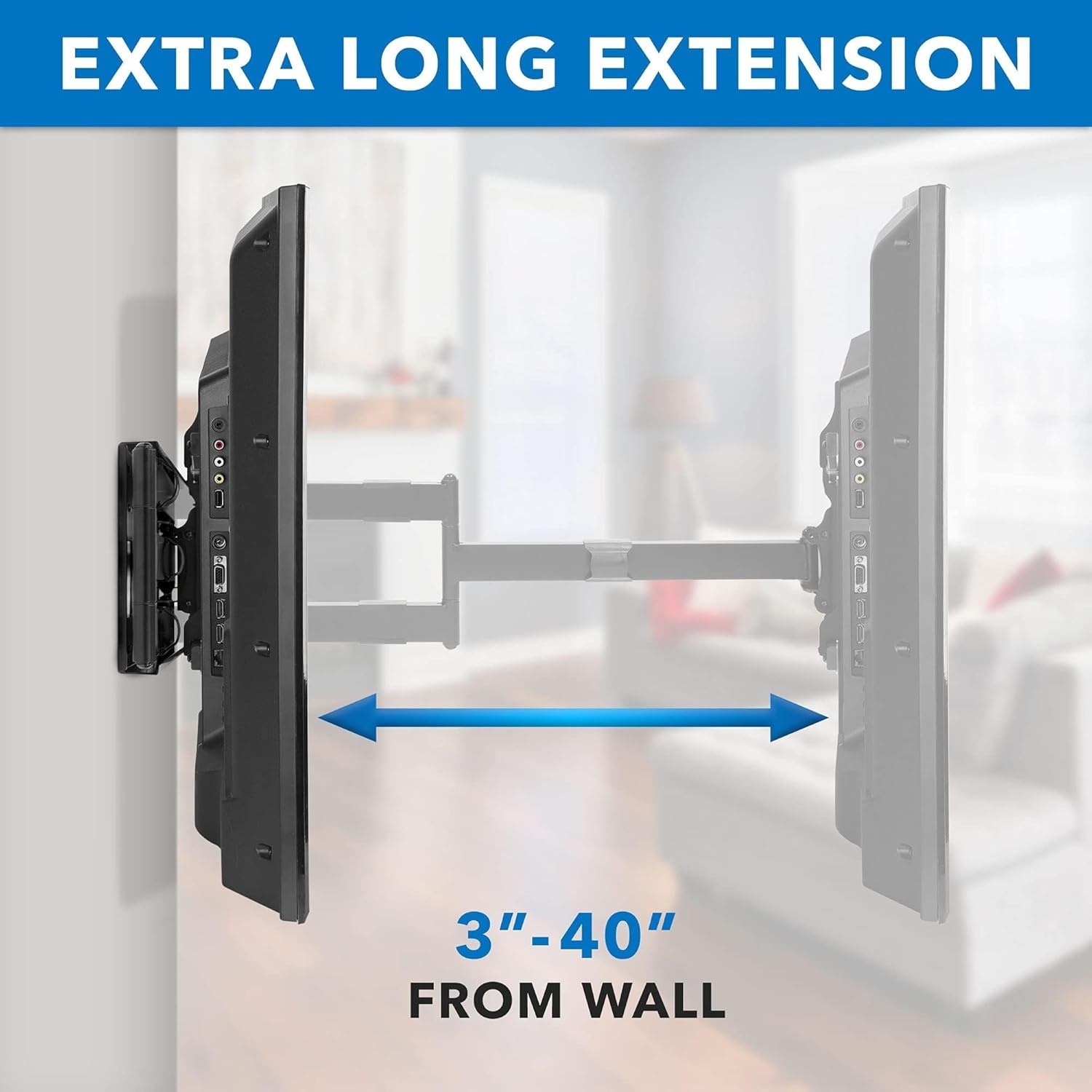 image:imageMountIt Full Motion TV Wall Mount with Extra Long 40 Extension Fits 4080 Screens up to 110 lbs VESA 100x100 to 800x400 Corner amp Fireplace Compatible Dual Arm Articulating Wall Mount