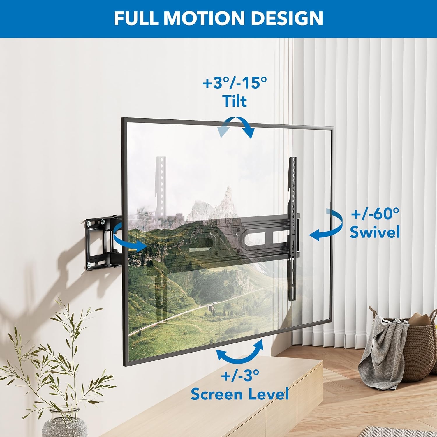 image:imageMountIt Full Motion TV Wall Mount with Heavy Duty Dual Arms 14 Extension and Compatible with TVs 37 up to 80 Screen Size Fits VESA up to 600x400mm 88 Lbs Capacity