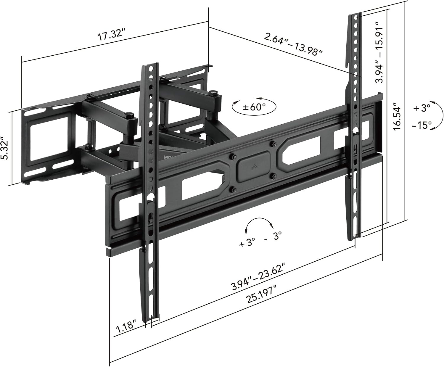 image:imageMountIt Full Motion TV Wall Mount with Heavy Duty Dual Arms 14 Extension and Compatible with TVs 37 up to 80 Screen Size Fits VESA up to 600x400mm 88 Lbs Capacity