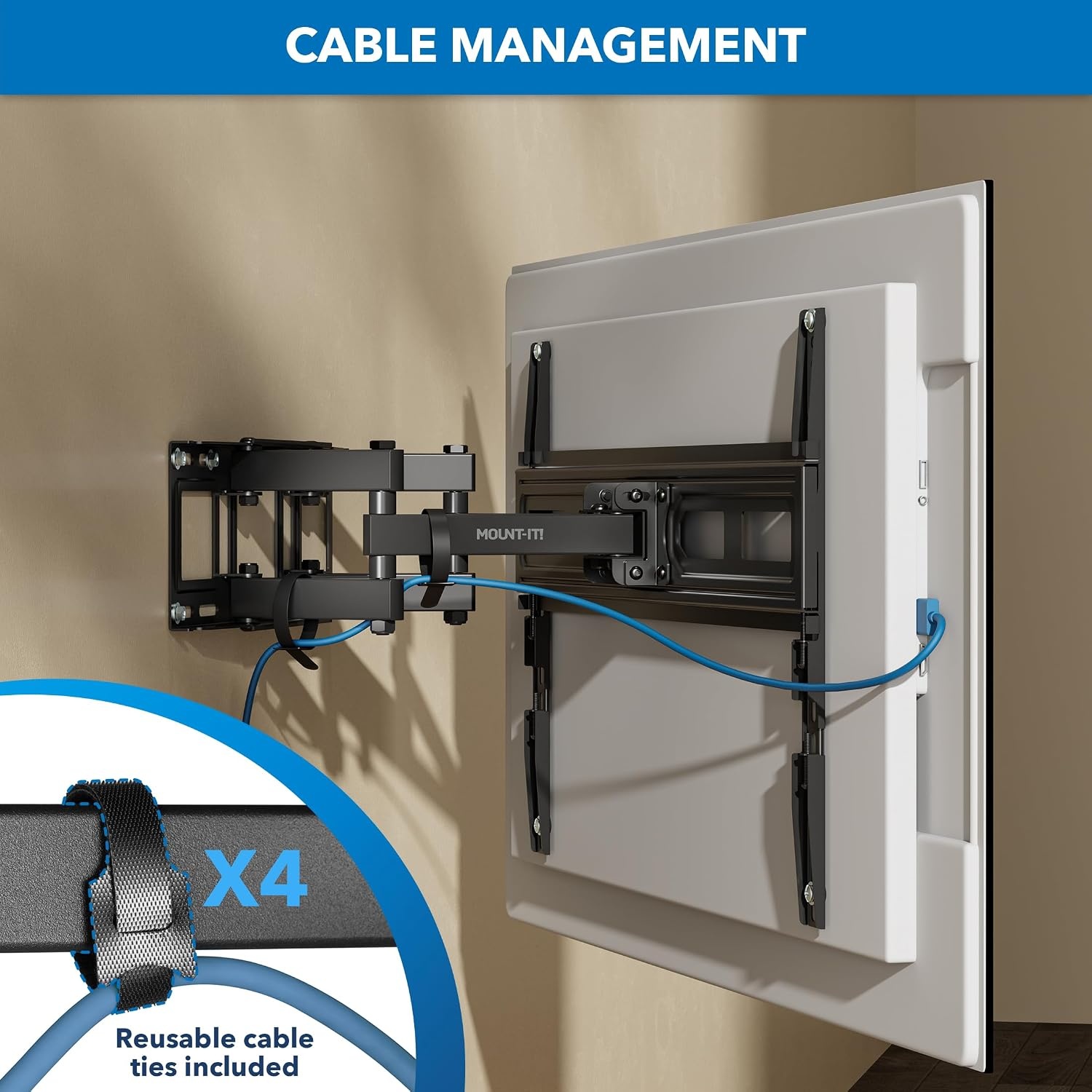 image:imageMountIt Full Motion TV Wall Mount with Heavy Duty Dual Arms 14 Extension and Compatible with TVs 37 up to 80 Screen Size Fits VESA up to 600x400mm 88 Lbs Capacity