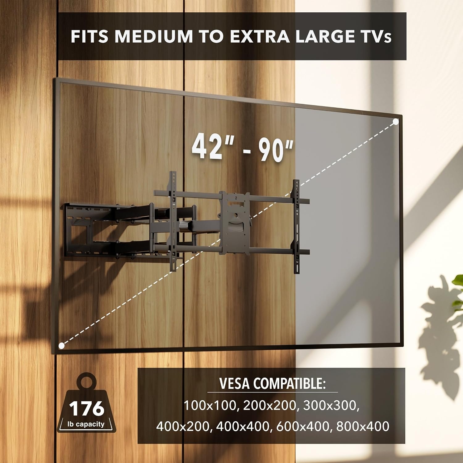 image:imageMountIt Heavy Duty Dual Arm TV Wall Mount Extra Long 36 Extension Full Motion Articulating Bracket for 4090 Screens 176 lb Capacity VESA 100x100800x400 Corner amp Fireplace Compatible