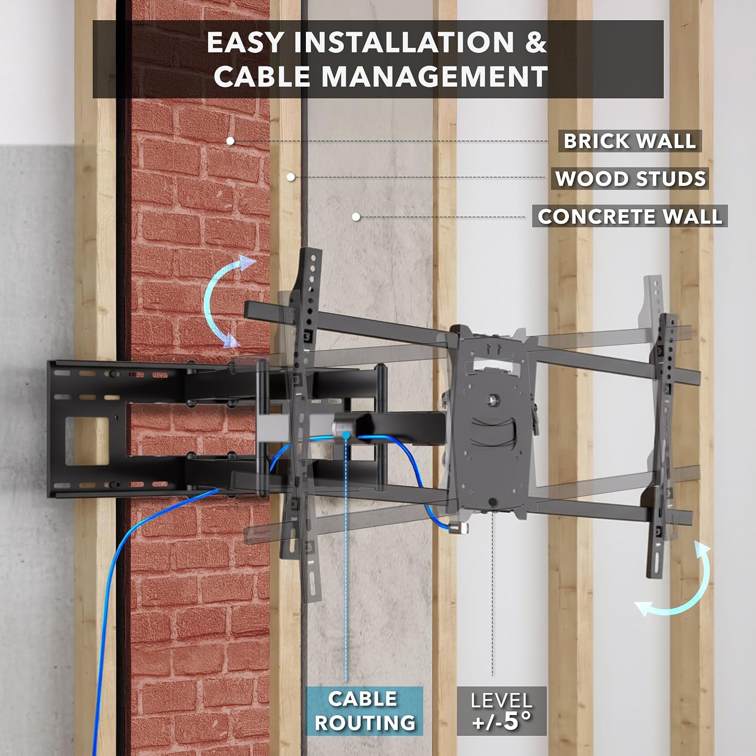 image:imageMountIt Heavy Duty Dual Arm TV Wall Mount Extra Long 36 Extension Full Motion Articulating Bracket for 4090 Screens 176 lb Capacity VESA 100x100800x400 Corner amp Fireplace Compatible
