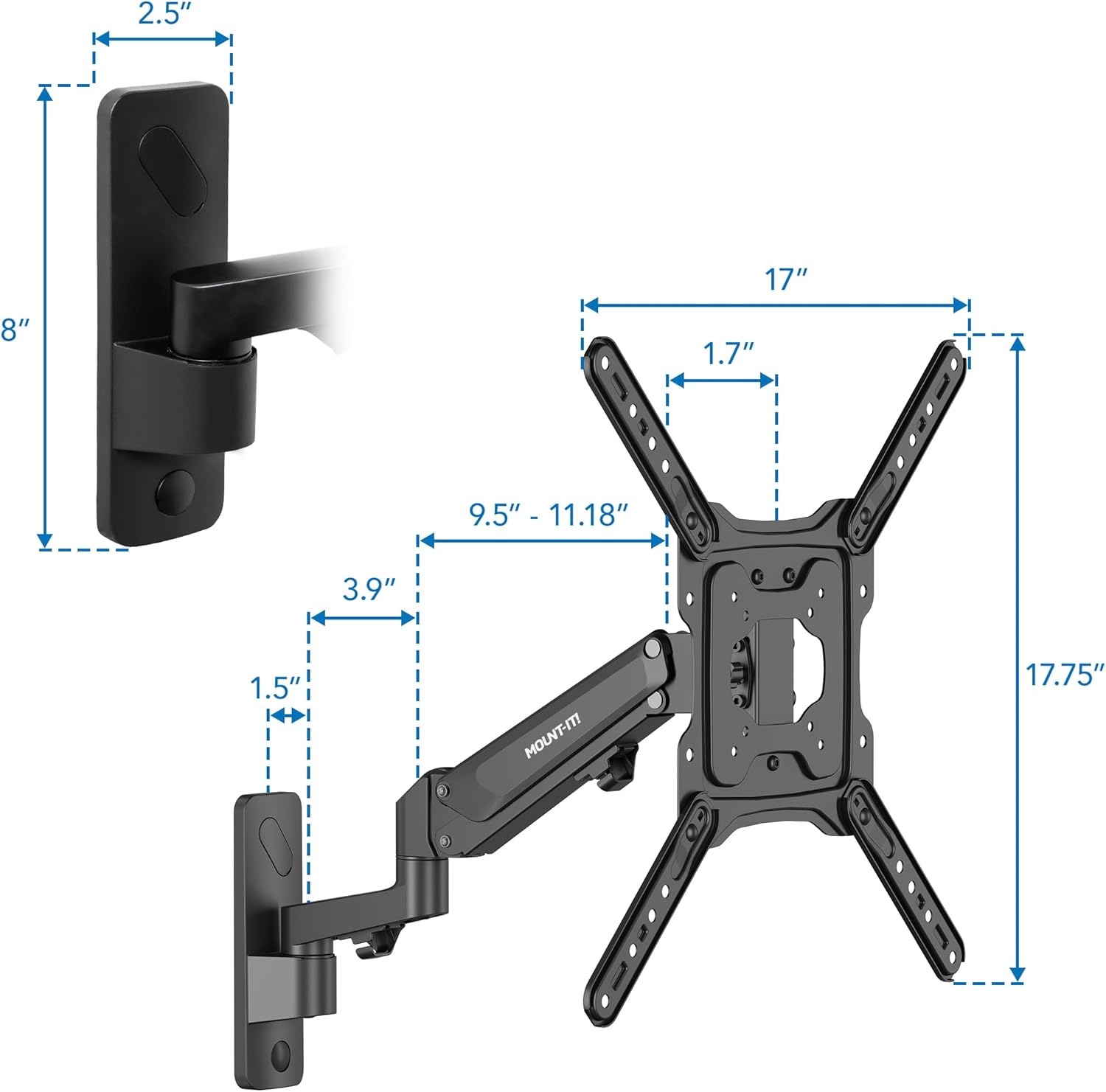 image:imageMountIt Height Adjustable TV Wall Mount Full Motion Pull Down and Vertical Adjustment Fits 2355 Inch Screens Max VESA 400x400mm Swivel and Tilt Capabilities 506 Lbs Capacity