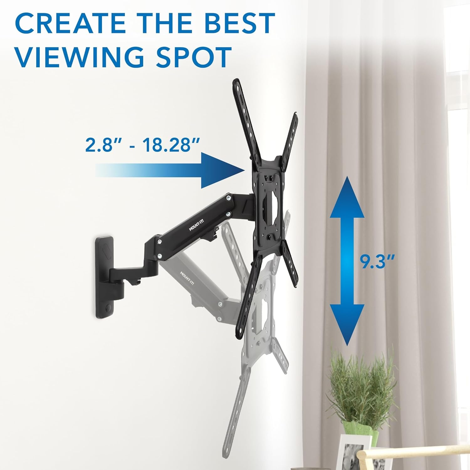 image:imageMountIt Height Adjustable TV Wall Mount Full Motion Pull Down and Vertical Adjustment Fits 2355 Inch Screens Max VESA 400x400mm Swivel and Tilt Capabilities 506 Lbs Capacity