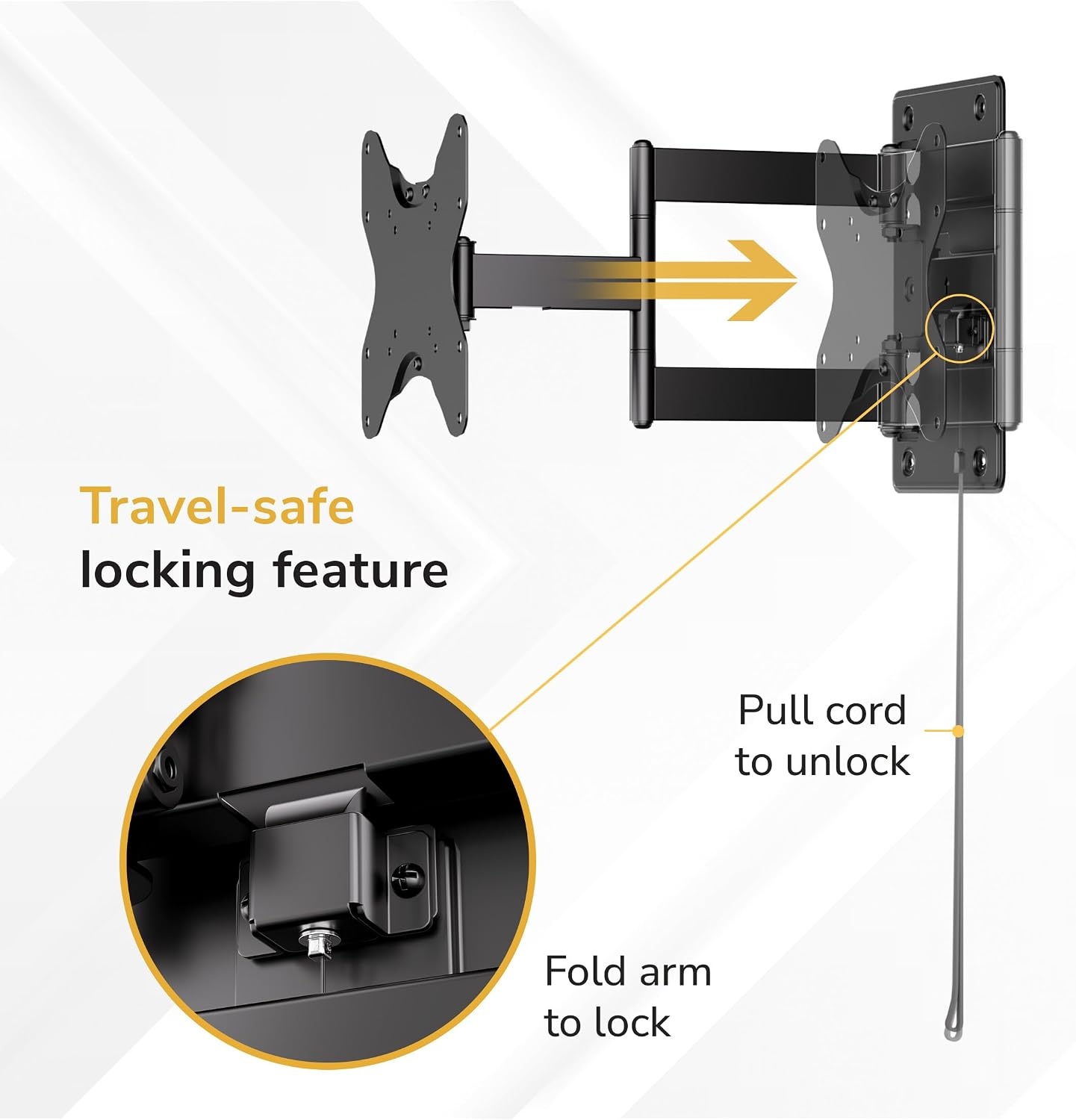 image:imageMountIt Lockable RV TV Mount 2343 Inch Full Motion RV TV Wall Mount for Camper amp Travel Trailer Quick Release Locking Arm RV TV Bracket VESA 75x75200x200 77 lb200x200