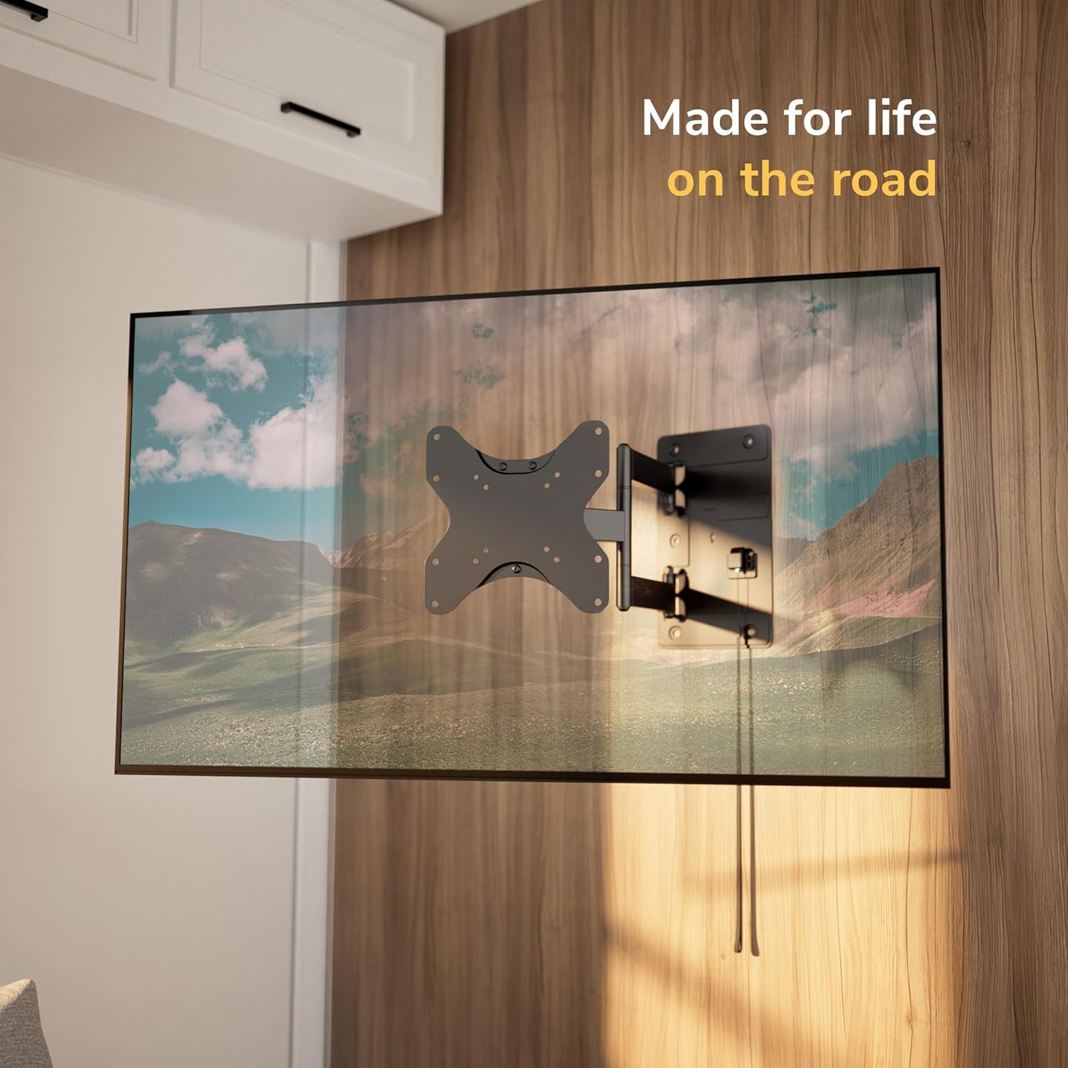 image:imageMountIt Lockable RV TV Mount 2343 Inch Full Motion RV TV Wall Mount for Camper amp Travel Trailer Quick Release Locking Arm RV TV Bracket VESA 75x75200x200 77 lb200x200