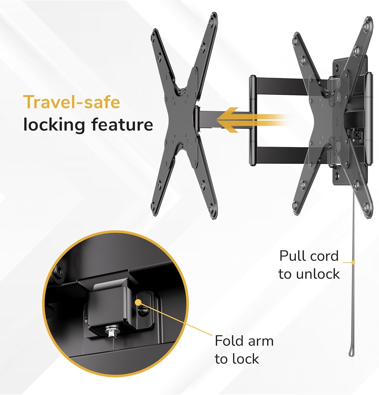 image:imageMountIt Lockable RV TV Mount 2343 Inch Full Motion RV TV Wall Mount for Camper amp Travel Trailer Quick Release Locking Arm RV TV Bracket VESA 75x75200x200 77 lb400x400