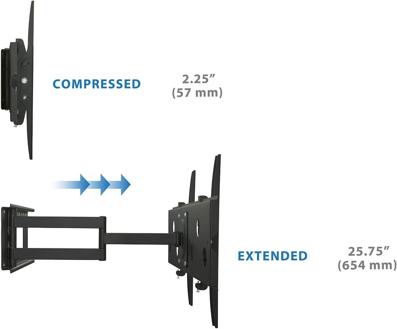 image:imageMountIt Long Arm TV Wall Mount with 26 Inch Extension Swing Out Full Motion Design for Corner Installation Fits 43 50 55 60 65 70 Inch Flat Screen TVs 220 Lb Capacity