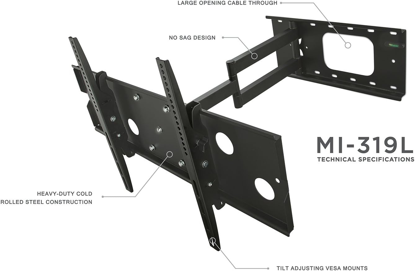 image:imageMountIt Long Arm TV Wall Mount with 26 Inch Extension Swing Out Full Motion Design for Corner Installation Fits 43 50 55 60 65 70 Inch Flat Screen TVs 220 Lb Capacity