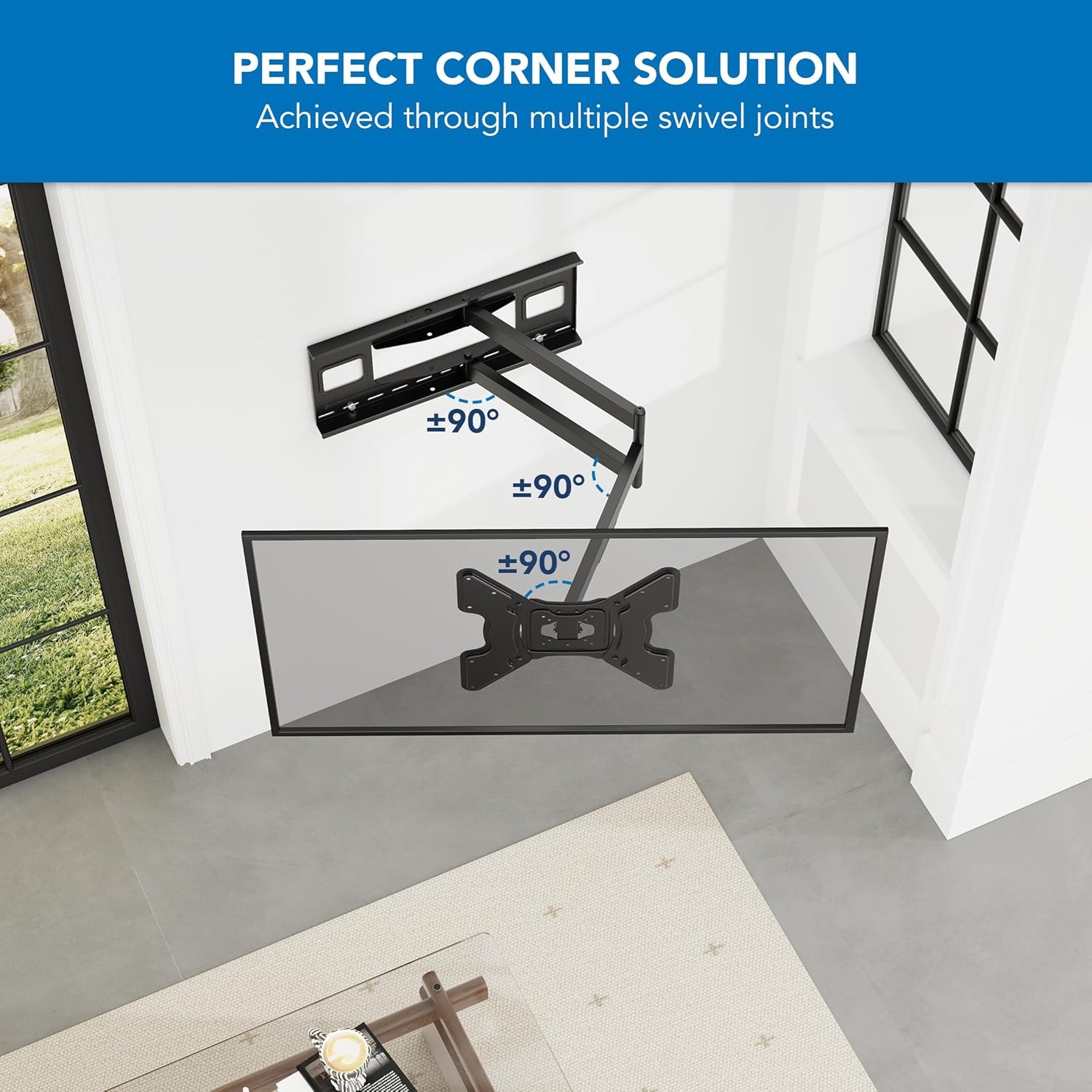 image:imageMountIt Long Arm TV Wall Mount with 40Inch Extension PreAssembled FullMotion Corner Bracket for 3270 TVs up to 110 lbs DualStud Wide Wall Plate 90 Swivel amp Tilt VESA 400x400