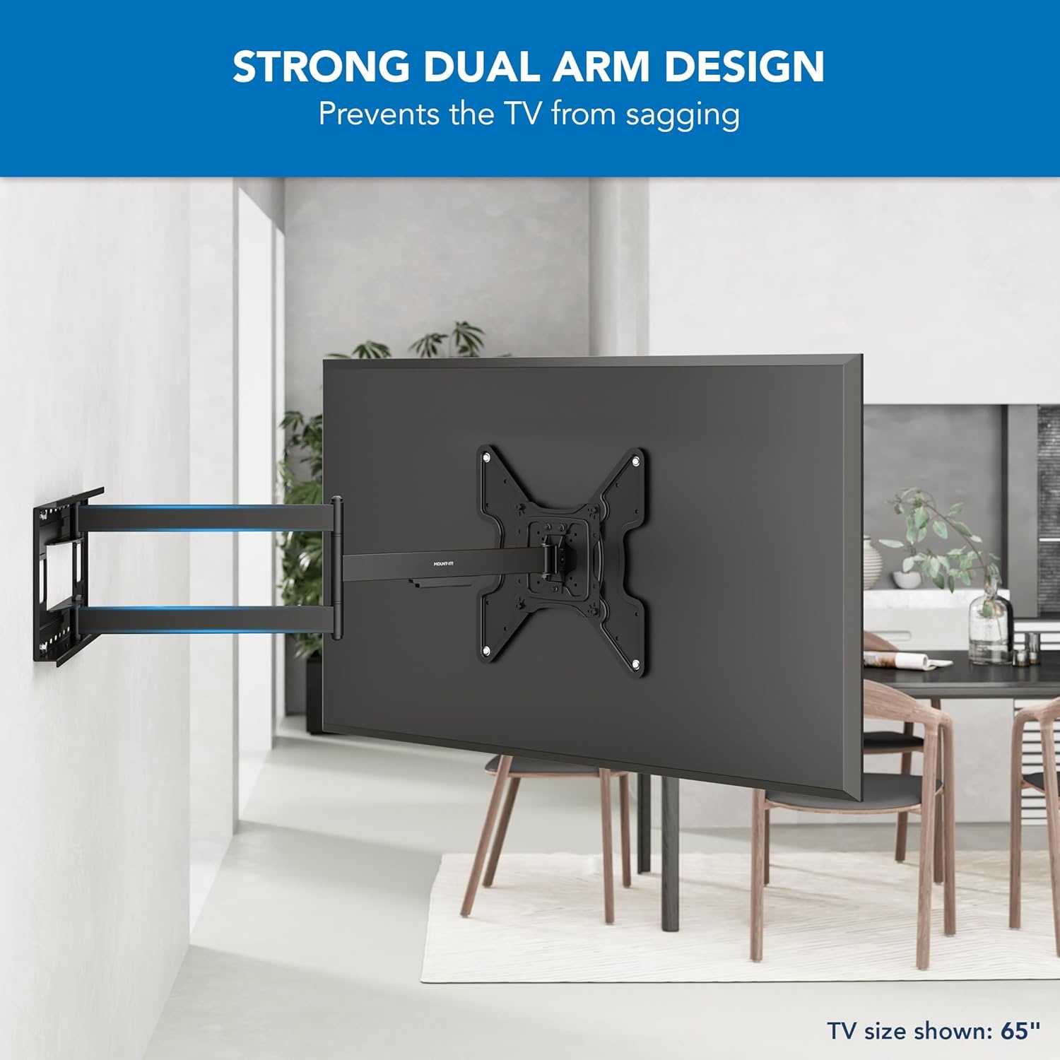 image:imageMountIt Long Arm TV Wall Mount with 40Inch Extension PreAssembled FullMotion Corner Bracket for 3270 TVs up to 110 lbs DualStud Wide Wall Plate 90 Swivel amp Tilt VESA 400x400