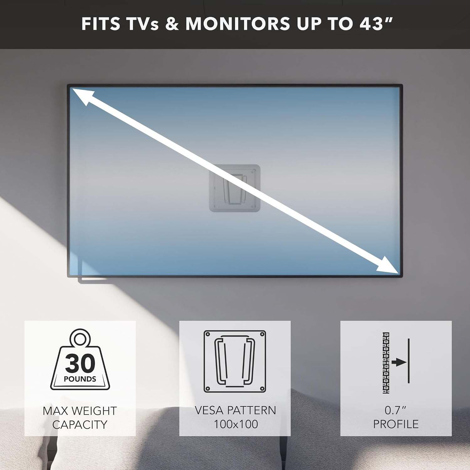 image:imageMountIt RV TV Mount RustProof Polymer Dual Wall Plates amp QuickRelease UltraSlim 07 Profile Fits 1343 TVs up to 30 lbs VESA 75x75 amp 100x100 IndoorOutdoor Camper Bracket