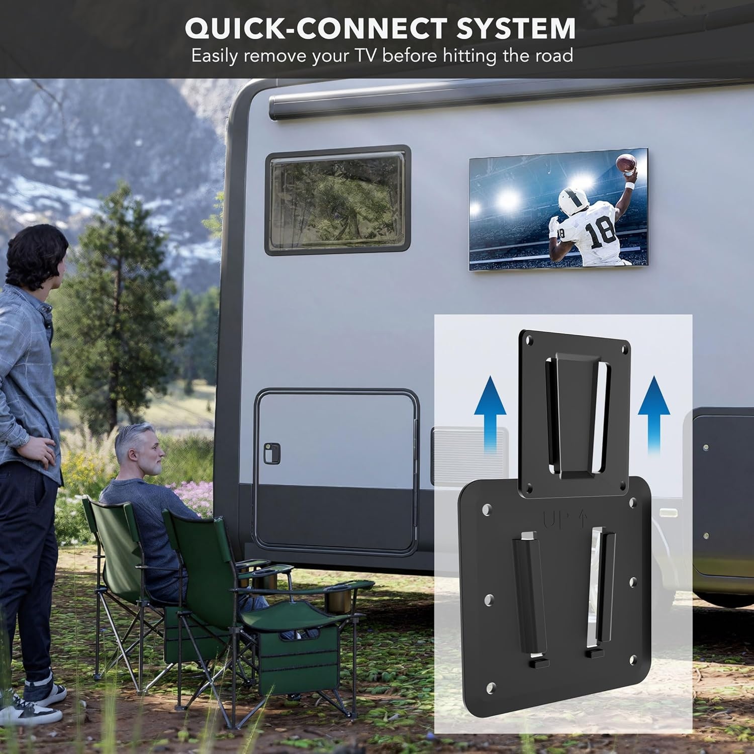 image:imageMountIt RV TV Mount RustProof Polymer Dual Wall Plates amp QuickRelease UltraSlim 07 Profile Fits 1343 TVs up to 30 lbs VESA 75x75 amp 100x100 IndoorOutdoor Camper Bracket