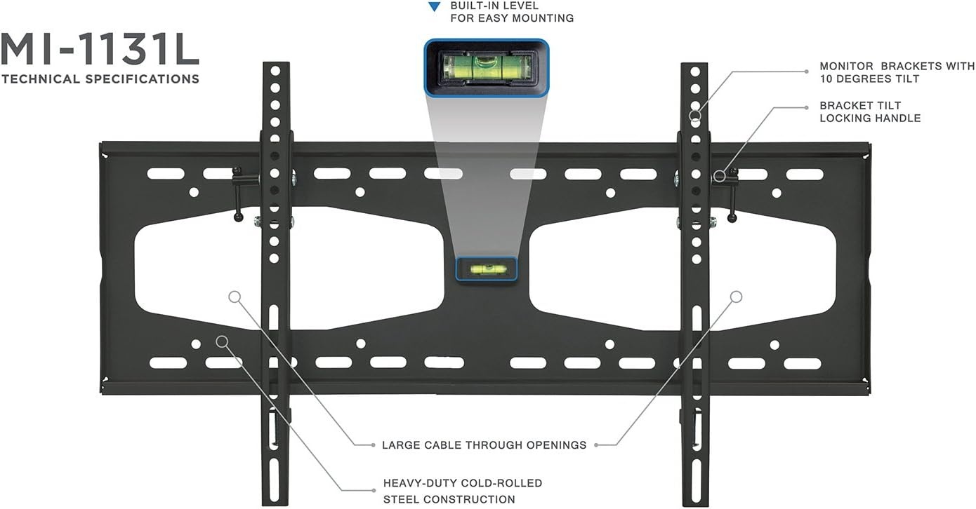 image:imageMountIt Slim Tilting TV Wall Mount Bracket for 3265 Inch Samsung Sony Vizio LG Sharp TVs with Low Profile Design up to VESA 600x400mm Black