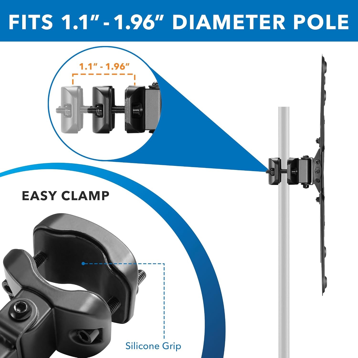 image:imageMountIt TV Pole Mount Fits 32 to 55 Screens Universal VESA 75x75 to 400x400 FullMotion Tilt Swivel amp Rotate Clamps to 11 196 Diameter Poles Ideal for Gazebos Trade Shows amp POS32 55