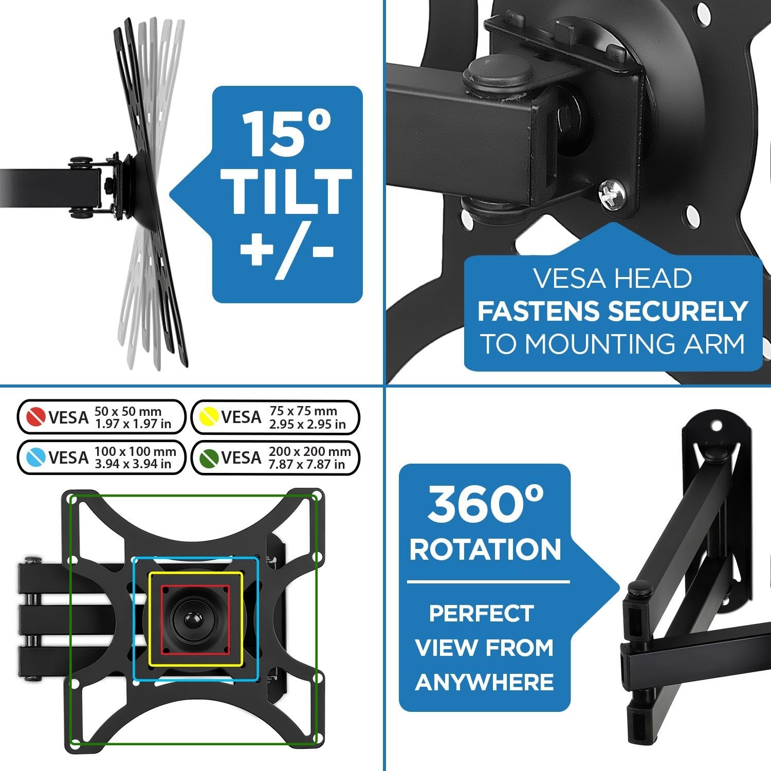 image:imageMountIt TV Wall Mount Bracket with Full Motion Arm Fits 1342 Flat Screen TVs VESA 75 100 200 55lb Weight Capacity with 15 Extension